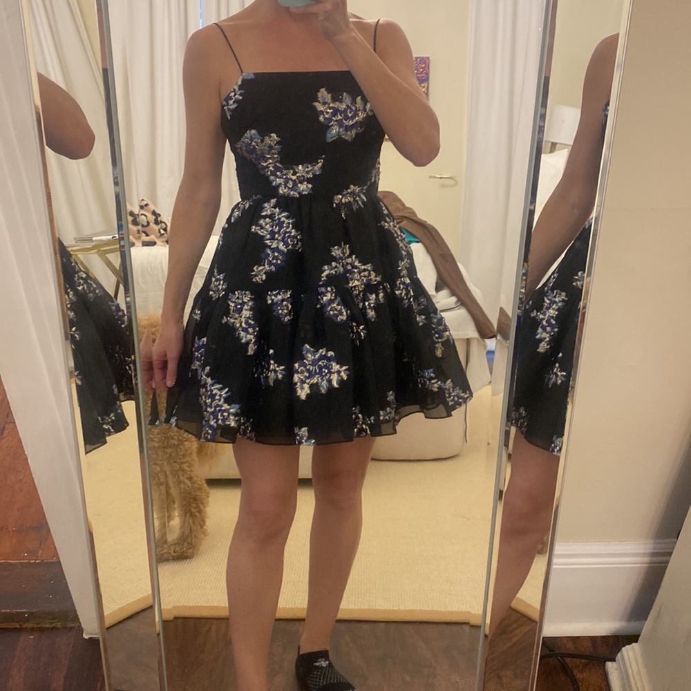 Monique Lhuillier Metallic Floral Brocade Organza Tiered Minidress -NEVER WORN